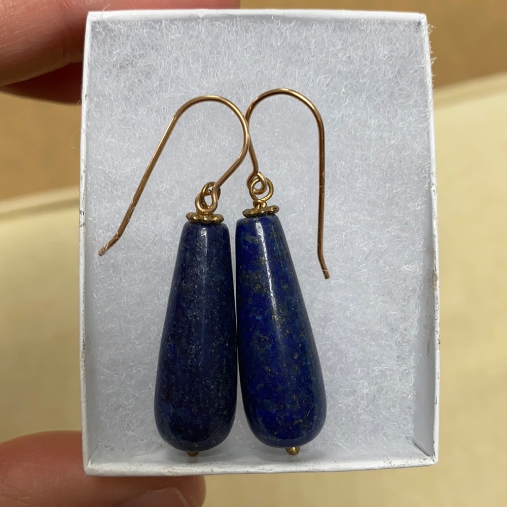 NEW Lapis Lazuli natural teardrop dangle earrings with 14k gold filled ear wires